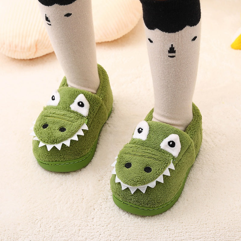 [Cute Green Fuzzy Slippers] Fuzzy Slippers | Cute Green Dinosaur Pattern For Toddler Girls Boys, In House Indoor