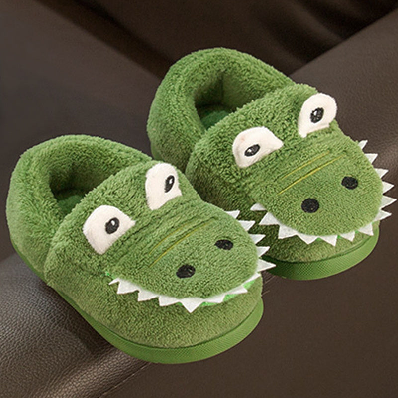 [Cute Green Fuzzy Slippers] Fuzzy Slippers | Cute Green Dinosaur Pattern For Toddler Girls Boys, In House Indoor