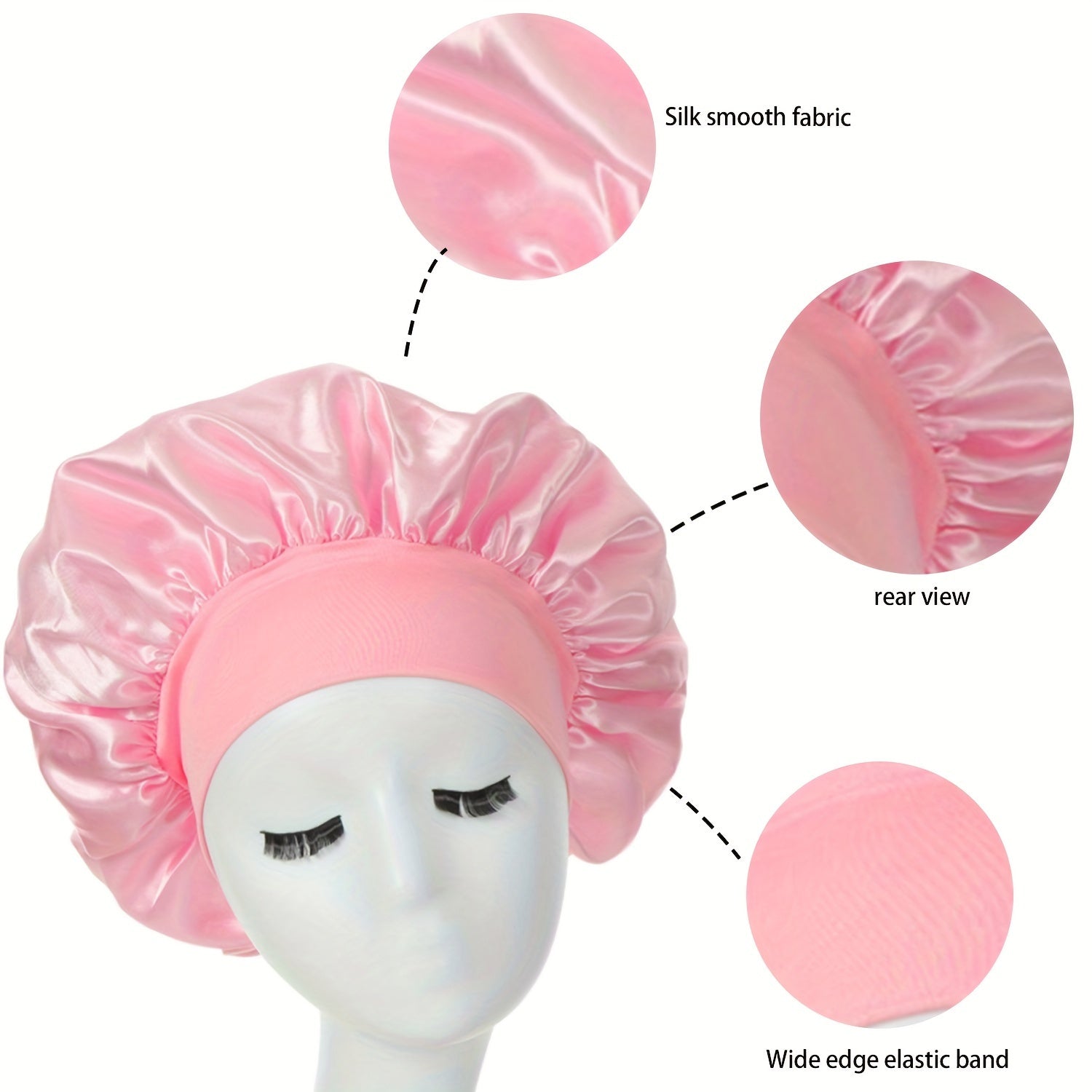 [Pink Satin Bonnet] Soft Pink Awegeo Women's Satin Bonnet | Ruffled Design, Oil-Free Polyester, Hair Protection Cap