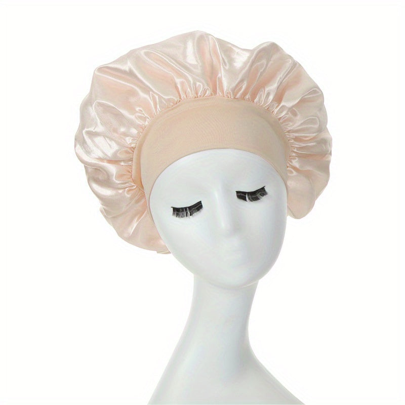 [Pink Satin Bonnet] Soft Pink Awegeo Women's Satin Bonnet | Ruffled Design, Oil-Free Polyester, Hair Protection Cap