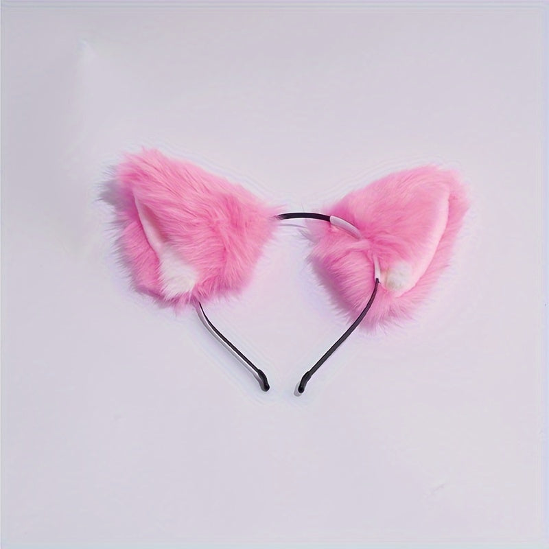 Single Faux Wool Cute Car Ears Headband - Soft, Fluffy, Color Matching, Sweet Style Dress Up Hair Accessories for Women and Female Cosplay, Anime Photo Props