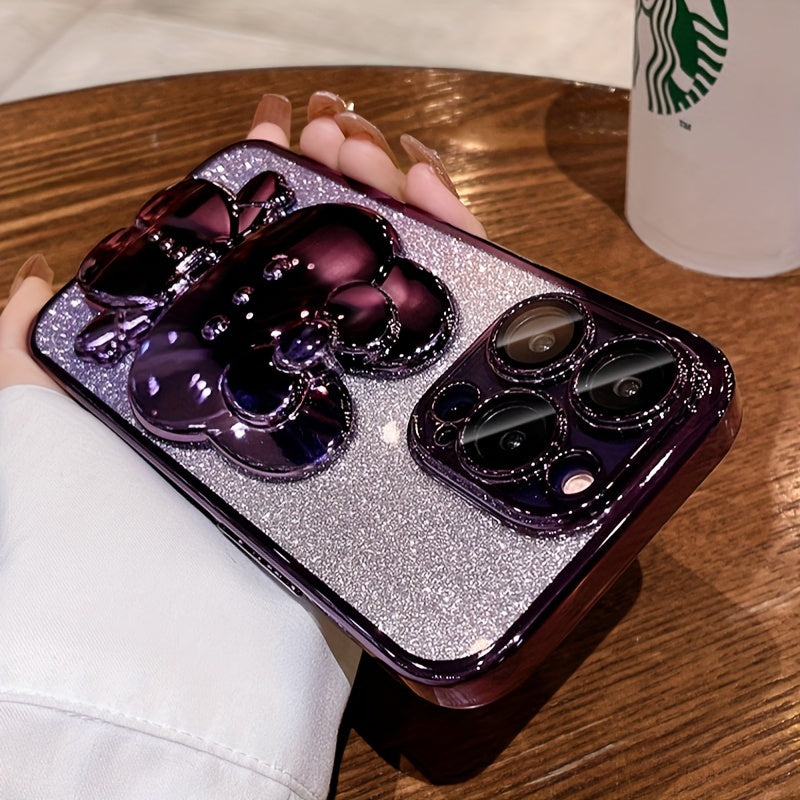 Deluxe Electroplated Phone Case, Invisible Makeup Mirror, Cute Rabbit Phone Holder And Hidden Bracket Shockproof Ultra-thin Protection Suitable For IPhone 11/12/13/14/15 Pro Max