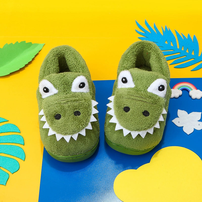 [Cute Green Fuzzy Slippers] Fuzzy Slippers | Cute Green Dinosaur Pattern For Toddler Girls Boys, In House Indoor