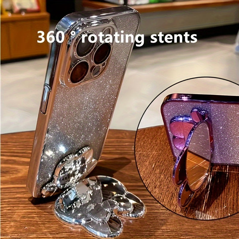 Deluxe Electroplated Phone Case, Invisible Makeup Mirror, Cute Rabbit Phone Holder And Hidden Bracket Shockproof Ultra-thin Protection Suitable For IPhone 11/12/13/14/15 Pro Max