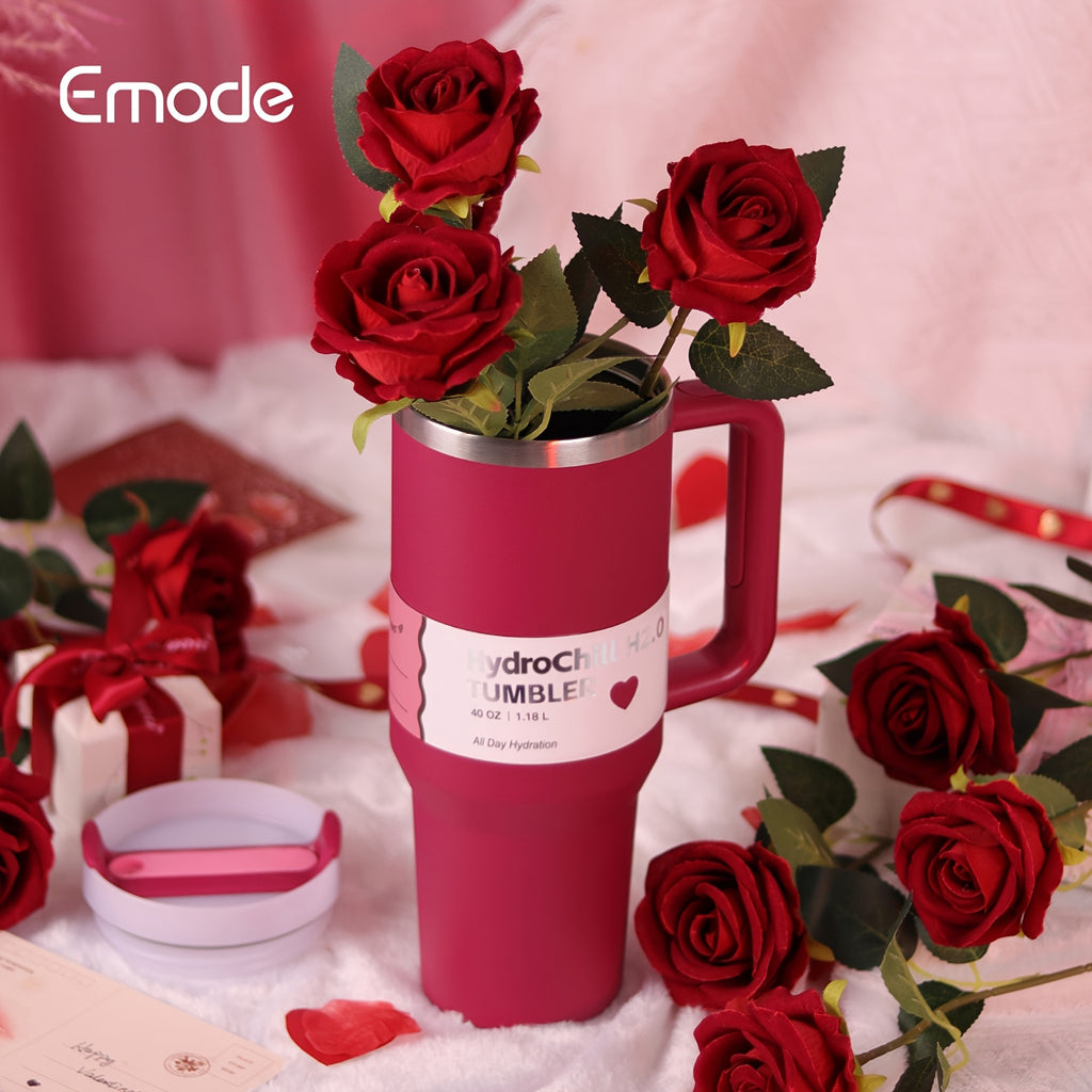 1-Pack emode Valentine's Limited Edition Tumbler - 40oz Double-Wall Insulated Cup with Spill-Proof Lid & Straw Slot, Vacuum Insulated Travel Mug for Hot/Cold Drinks, Elegant Red (304 Stainless Steel) - Valentine's/Mother's Da