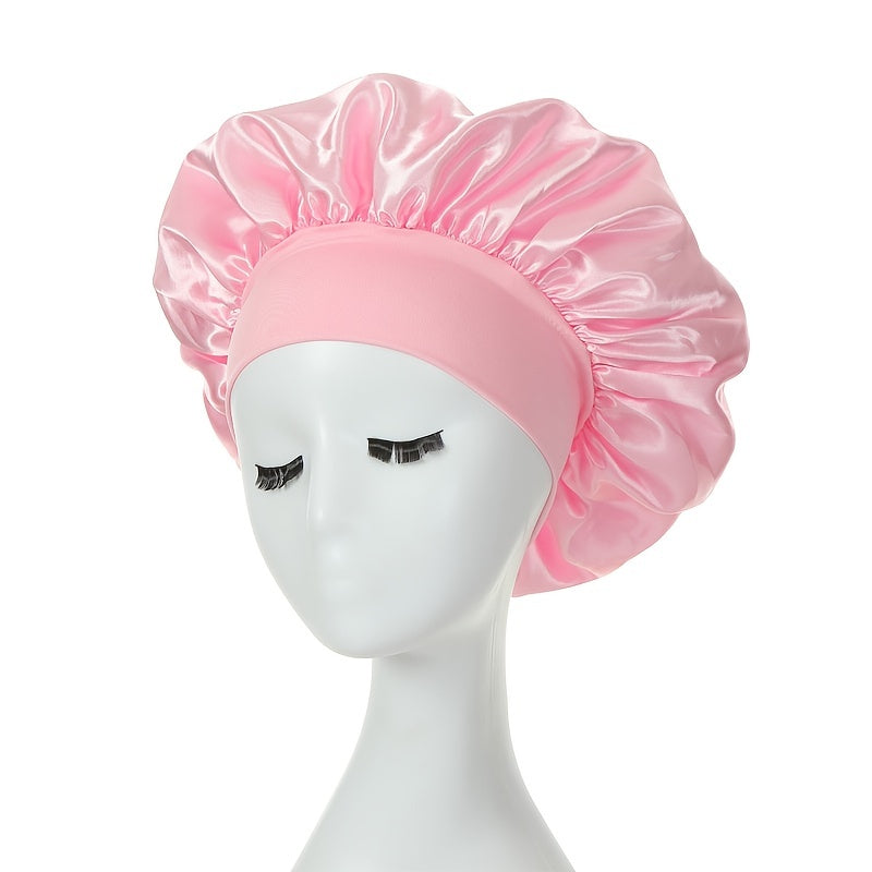 [Pink Satin Bonnet] Soft Pink Awegeo Women's Satin Bonnet | Ruffled Design, Oil-Free Polyester, Hair Protection Cap