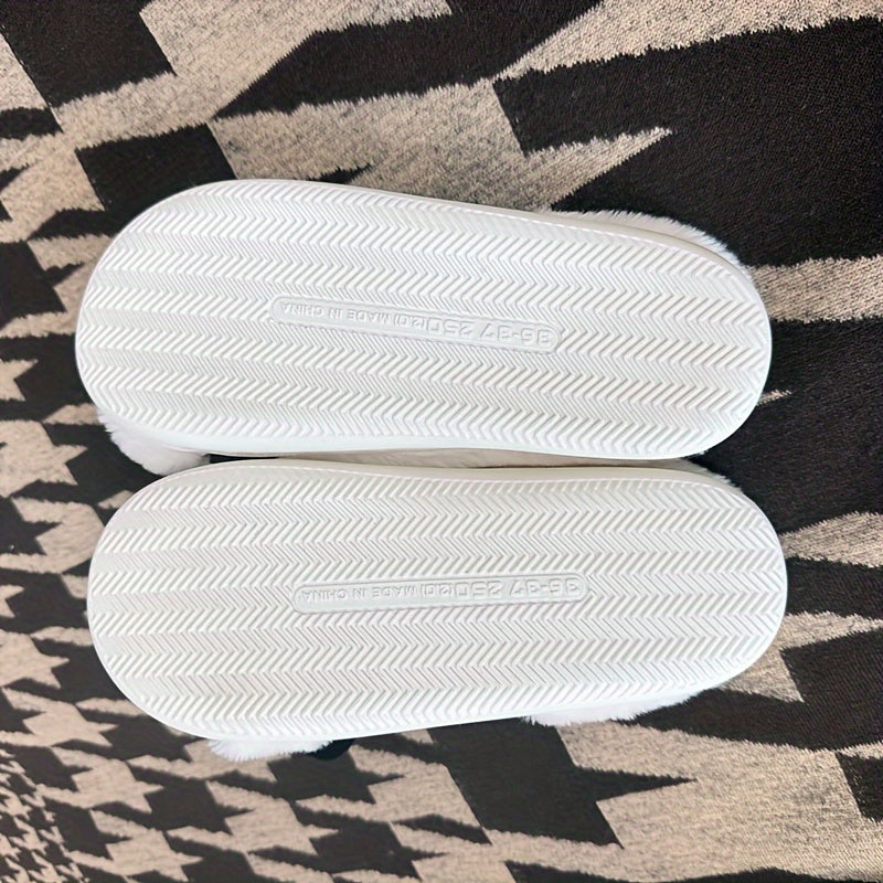 Cute Cartoon Cow Slippers, Winter Warm Plush Indoor Home Shoes, Unisex Half Slipper with TPR Sole, Fabric Insole & Lining, All-Season Cozy Footwear