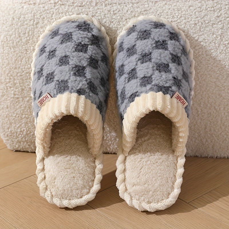 [Cozy Plush Slippers] Soft & Warm Women's Winter Plush Slippers | Cozy Chic Indoor Comfort with Non-Slip PVC Sole, Cream Cuff Detail, Hand Washable