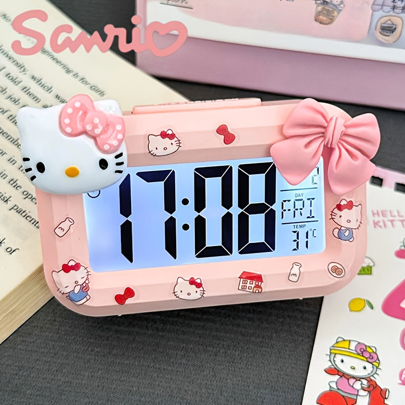 [Cute Hello Kitty Alarm] Cute Sanrio Hello Kitty Pink Alarm Clock with Large Display - Cute Anime Noctilucent Desk Decor, Perfect for Dorms & Bedrooms, Charming Gift Idea