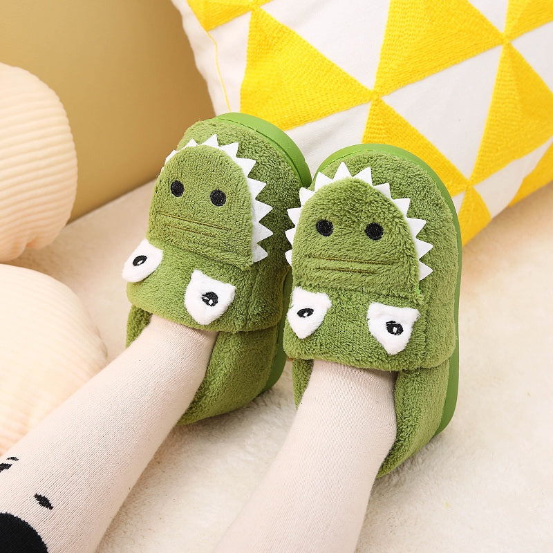 [Cute Green Fuzzy Slippers] Fuzzy Slippers | Cute Green Dinosaur Pattern For Toddler Girls Boys, In House Indoor