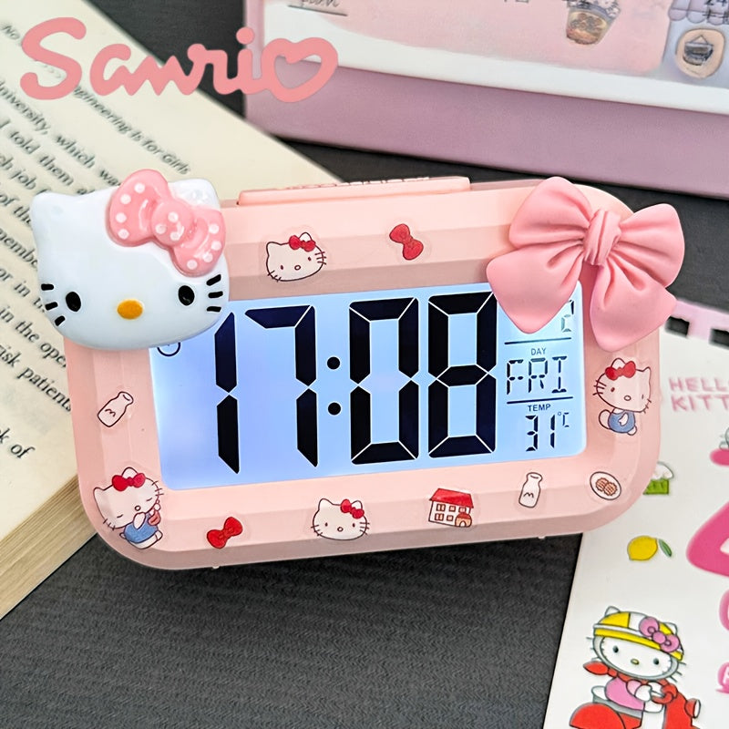 [Cute Hello Kitty Alarm] Cute Sanrio Hello Kitty Pink Alarm Clock with Large Display - Cute Anime Noctilucent Desk Decor, Perfect for Dorms & Bedrooms, Charming Gift Idea