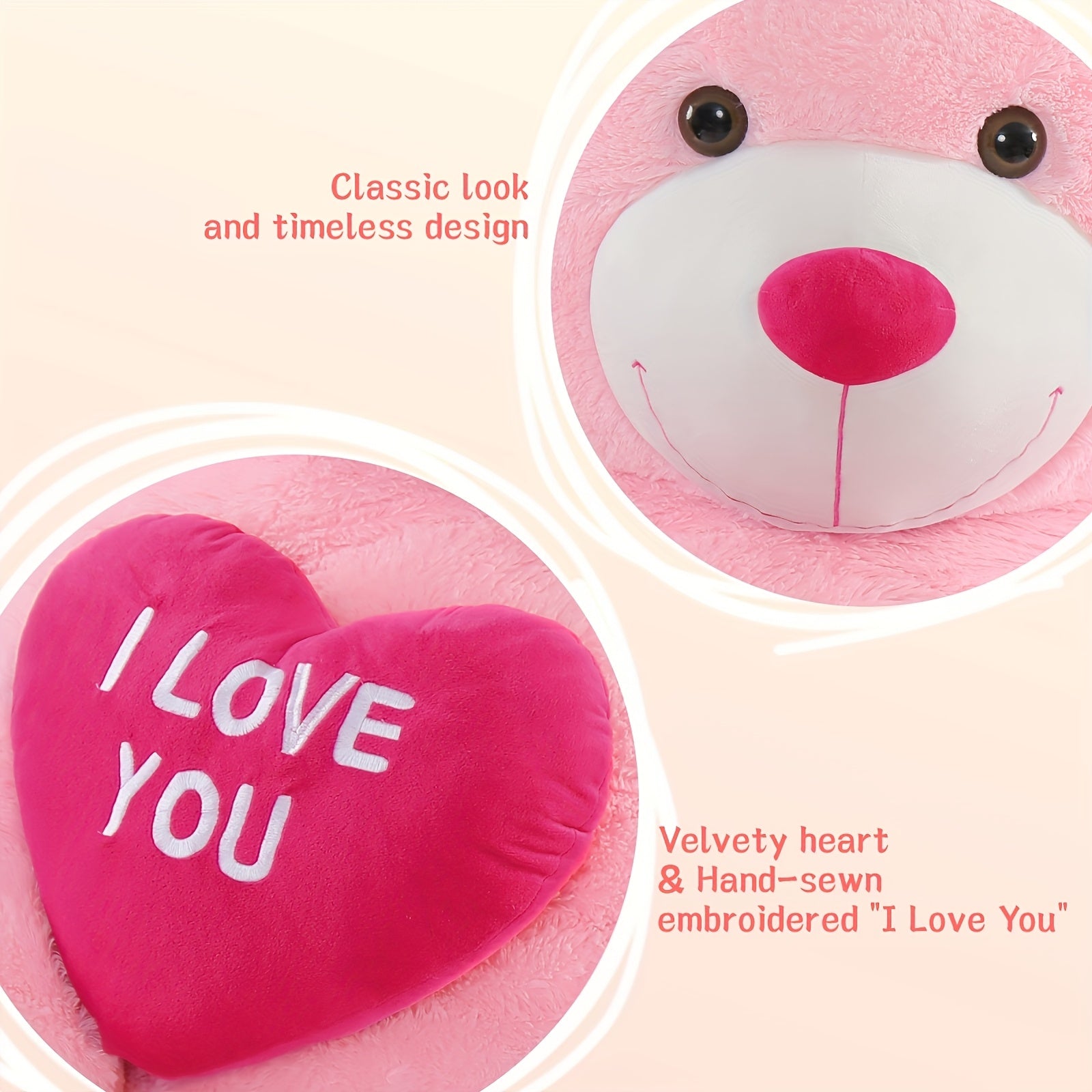 Giant Pink Teddy Bear with Heart, 6ft Polyester Fiber Stuffed Animal, "I Love You" Message, Perfect for Girlfriend, Boyfriend, Wife, Anniversary, Valentine's Day Gift, Stuffed Plushies