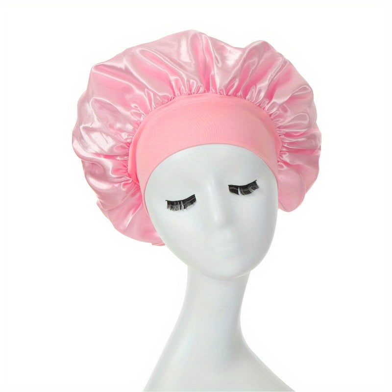 [Pink Satin Bonnet] Soft Pink Awegeo Women's Satin Bonnet | Ruffled Design, Oil-Free Polyester, Hair Protection Cap