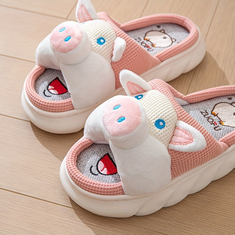 Adorable Kawaii Cartoon Pig Slippers for Women - Ultra-Comfortable Open-Toe Slip-On Shoes with Soft Cushioning, Breathable Mesh Panels, and Sturdy Platform Soles - Cute Animal Design, Perfect for Lounging Around, Sleeping, or