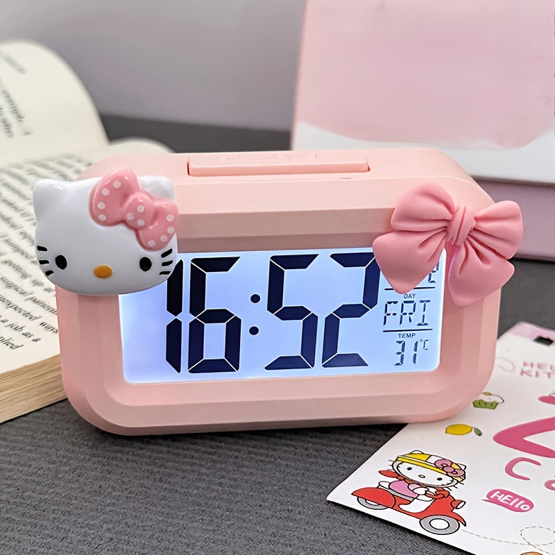 [Cute Hello Kitty Alarm] Cute Sanrio Hello Kitty Pink Alarm Clock with Large Display - Cute Anime Noctilucent Desk Decor, Perfect for Dorms & Bedrooms, Charming Gift Idea