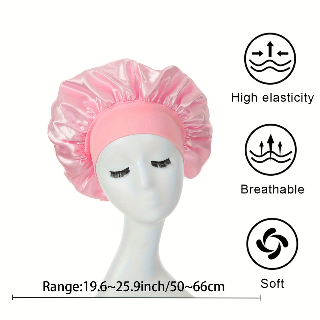 [Pink Satin Bonnet] Soft Pink Awegeo Women's Satin Bonnet | Ruffled Design, Oil-Free Polyester, Hair Protection Cap