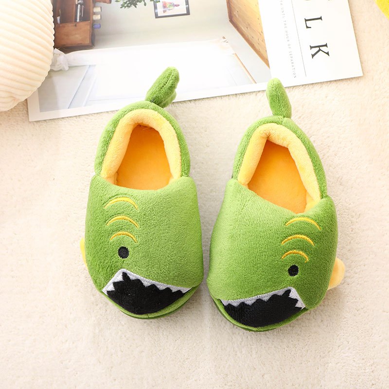 [Cute Green Fuzzy Slippers] Fuzzy Slippers | Cute Green Dinosaur Pattern For Toddler Girls Boys, In House Indoor