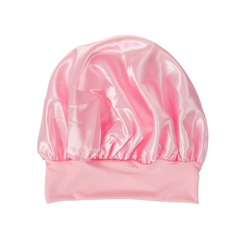 [Pink Satin Bonnet] Soft Pink Awegeo Women's Satin Bonnet | Ruffled Design, Oil-Free Polyester, Hair Protection Cap