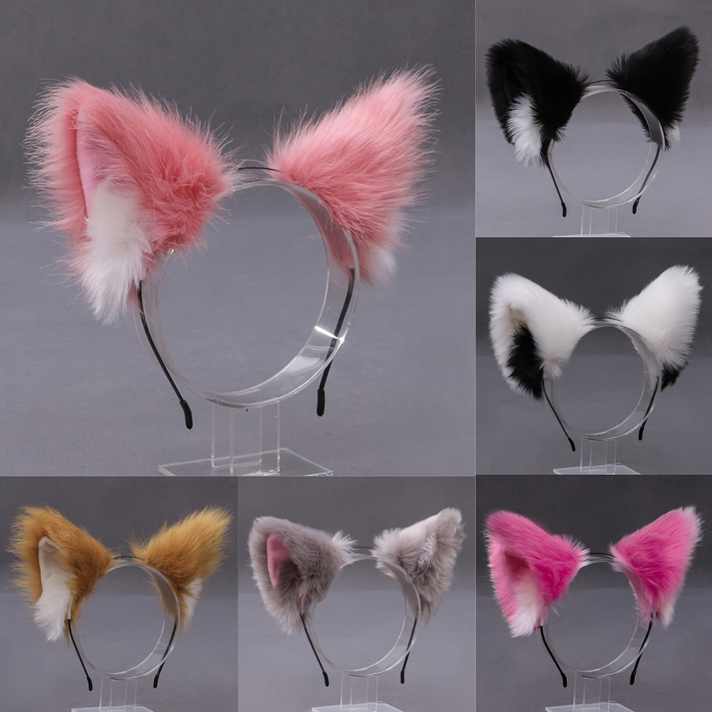 Single Faux Wool Cute Car Ears Headband - Soft, Fluffy, Color Matching, Sweet Style Dress Up Hair Accessories for Women and Female Cosplay, Anime Photo Props