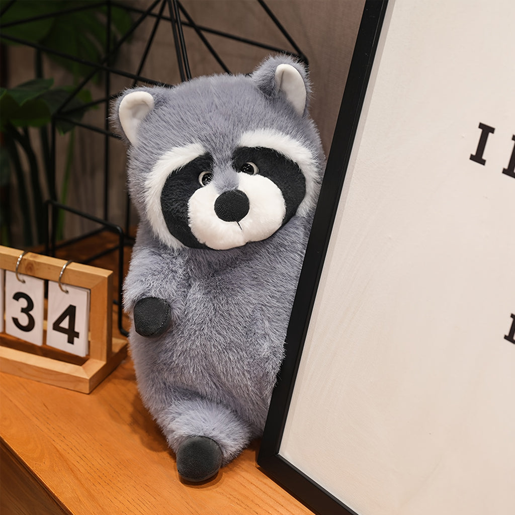 Adorable Gray Raccoon Plush Toy - Lifelike Stuffed Animal with Black Accents, Ideal Gift for Youngsters, Perfect for Home Decor & Halloween, Stuffed Plushies