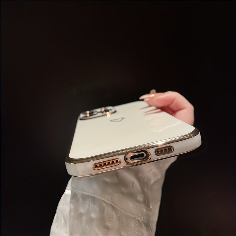 Plating Love Heart Shockproof Soft Phone Case for iPhone 14 13 12 11 Pro Max Plus Lens Camera Protective Cover