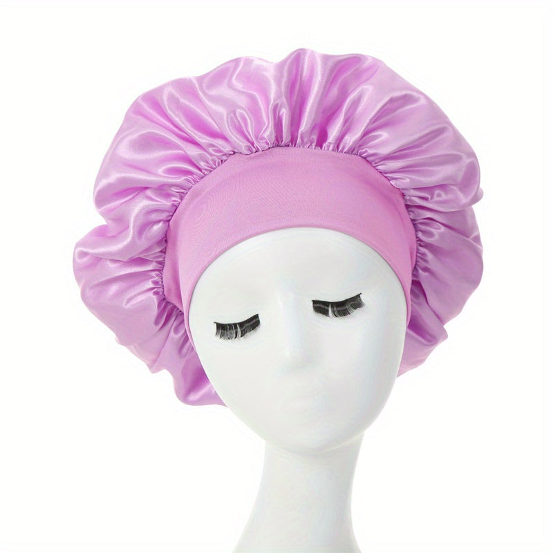 [Pink Satin Bonnet] Soft Pink Awegeo Women's Satin Bonnet | Ruffled Design, Oil-Free Polyester, Hair Protection Cap