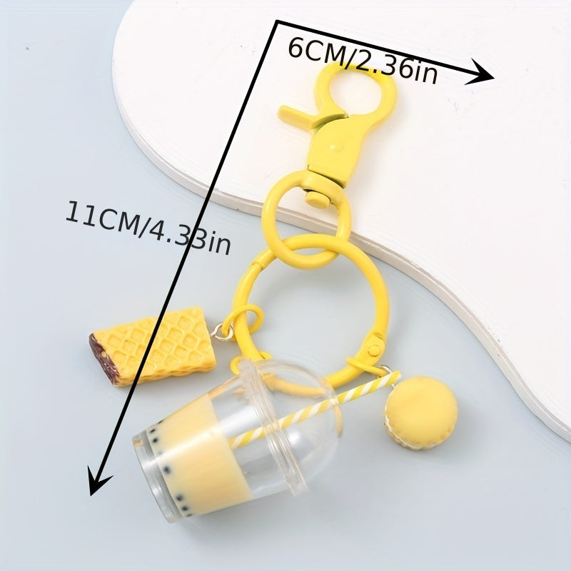 Cartoon Boba Tea Chocolate Keychain Resin Cute Key Ring Purse Bag Backpack Car Key Charm Women  Christmas Gift