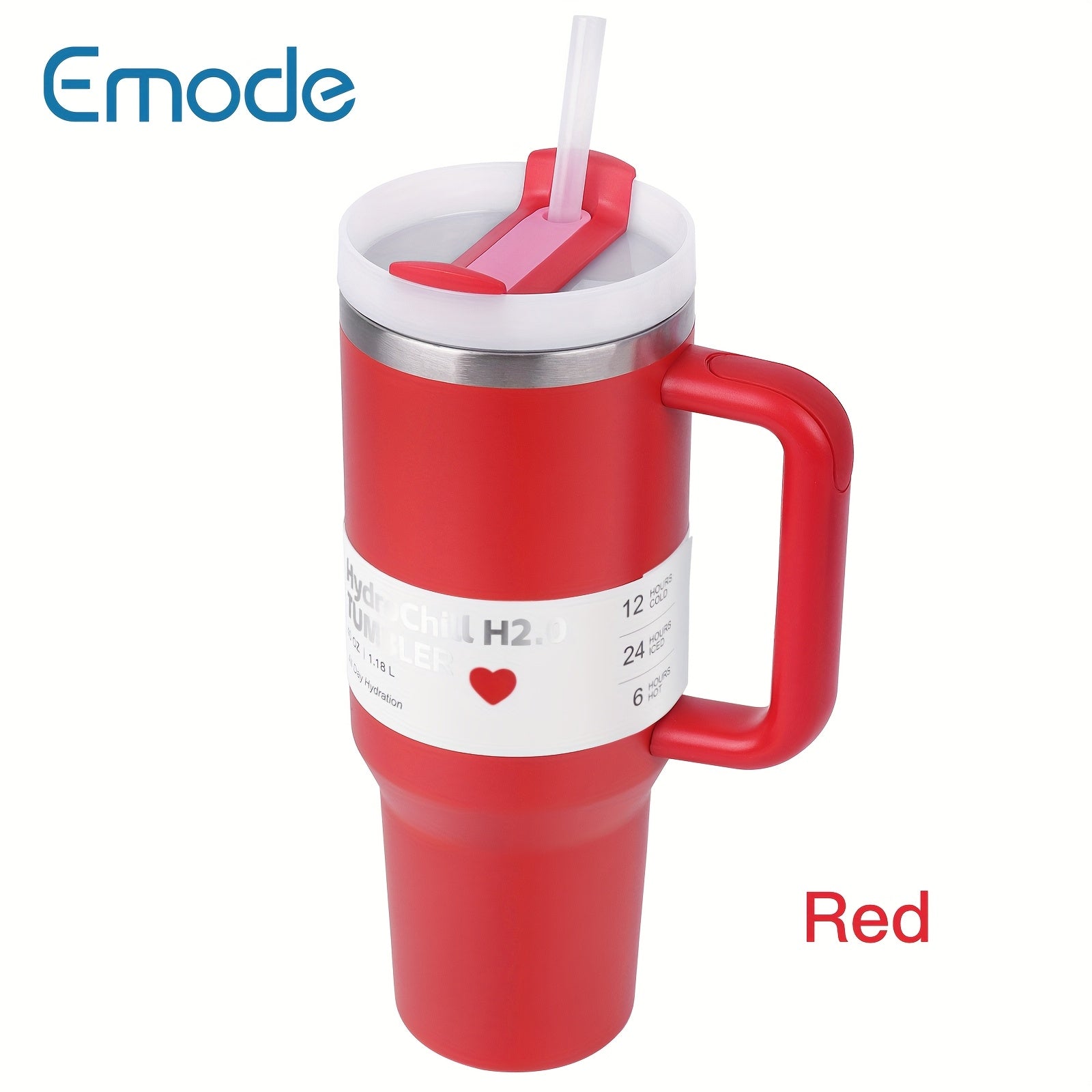 1-Pack emode Valentine's Limited Edition Tumbler - 40oz Double-Wall Insulated Cup with Spill-Proof Lid & Straw Slot, Vacuum Insulated Travel Mug for Hot/Cold Drinks, Elegant Red (304 Stainless Steel) - Valentine's/Mother's Da