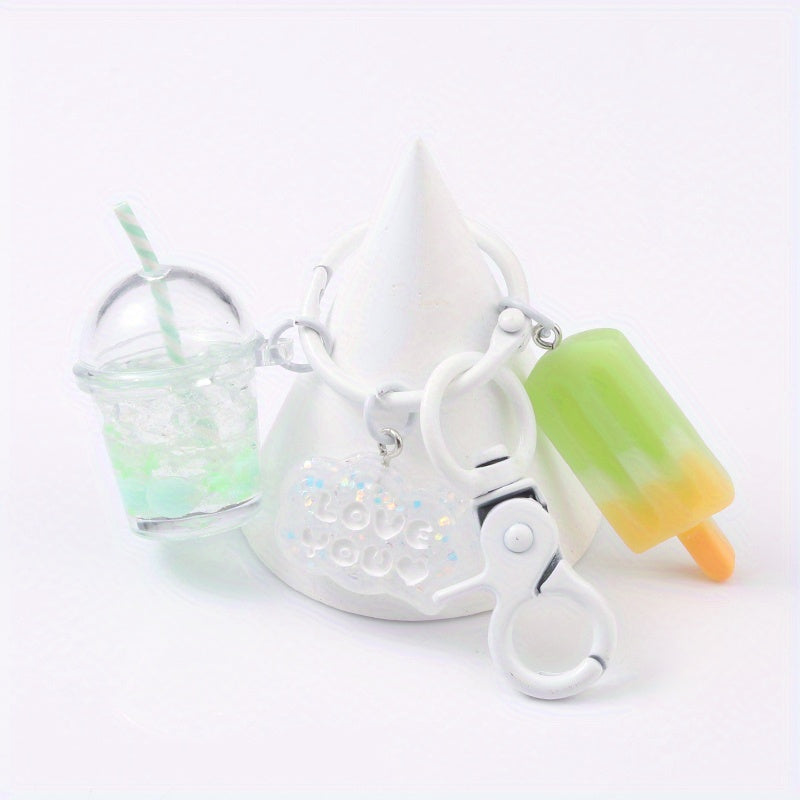 Cartoon Boba Tea Chocolate Keychain Resin Cute Key Ring Purse Bag Backpack Car Key Charm Women  Christmas Gift