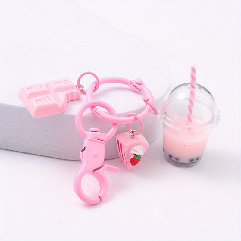 Cartoon Boba Tea Chocolate Keychain Resin Cute Key Ring Purse Bag Backpack Car Key Charm Women  Christmas Gift