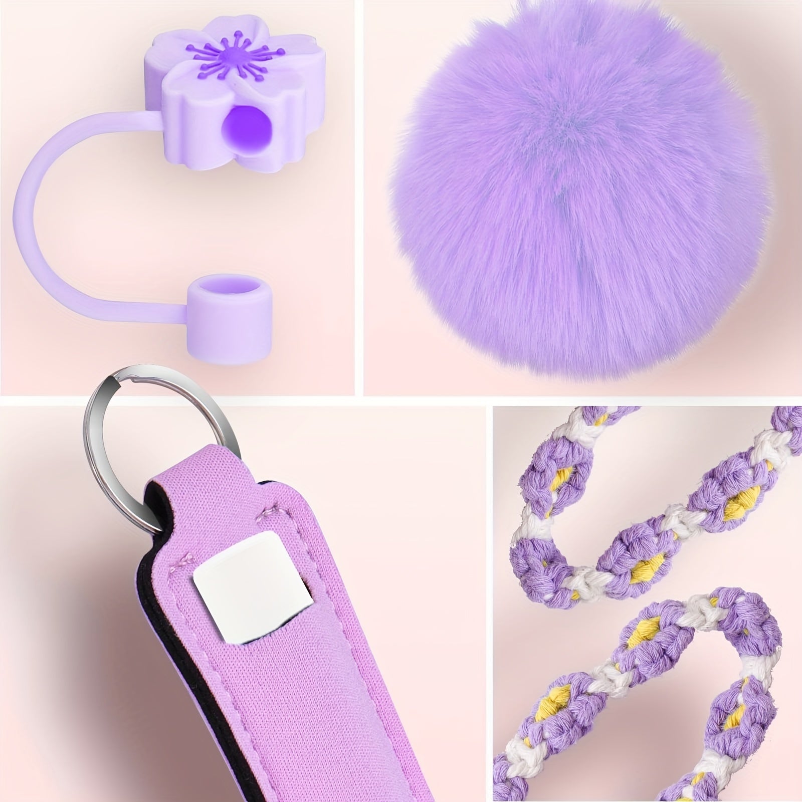 8pcs Cup 30oz 40oz Tumbler Accessories with Handle, Includes Water Bottle Handle Strap, Lipstick Case, Boots, Keychain Charm, Straw Top (Purple)