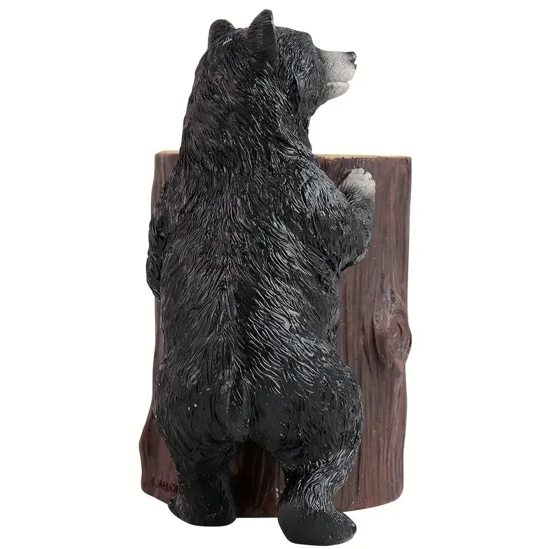 MILDAHJOY Black Bear Resin Pen Holder - Cute Desk Organizer for Makeup Brushes, Pens, and Stationery, Perfect for Home