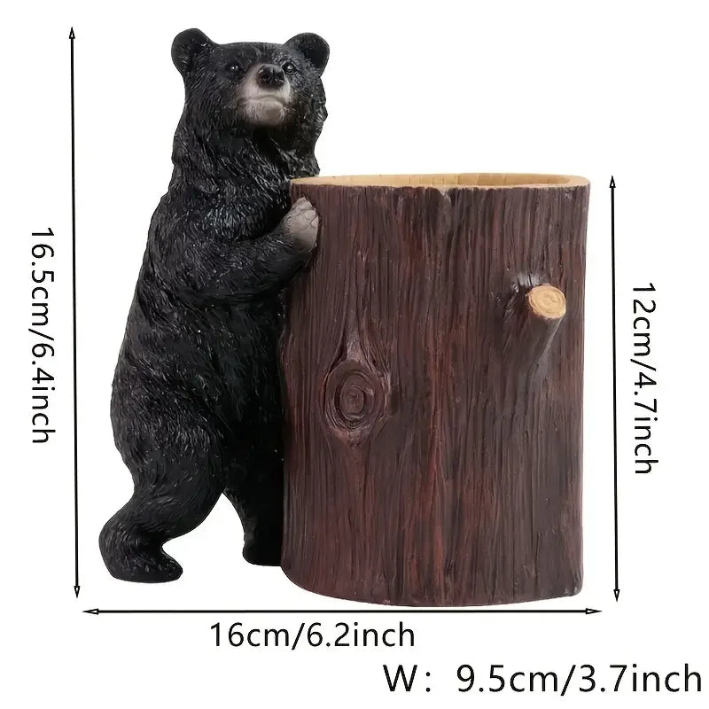 MILDAHJOY Black Bear Resin Pen Holder - Cute Desk Organizer for Makeup Brushes, Pens, and Stationery, Perfect for Home
