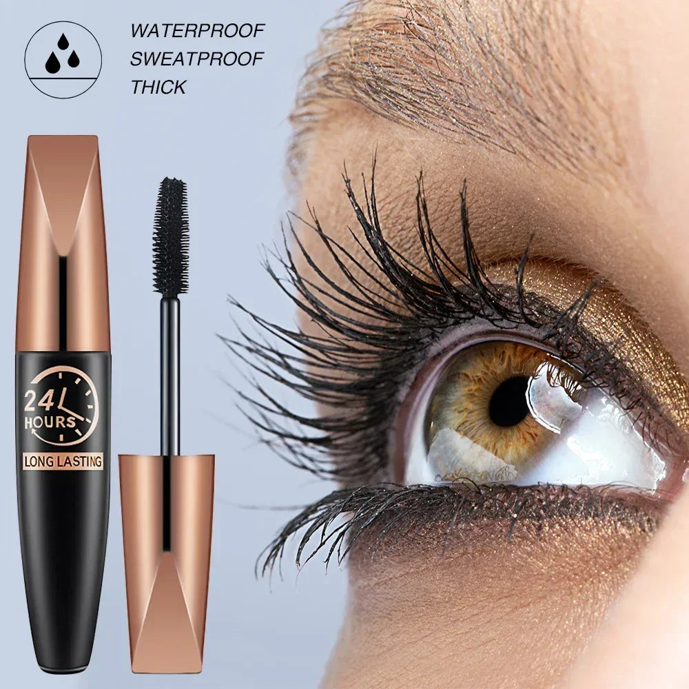 5D Waterproof Mascara Black Silk Fiber Eyelash Extension - Lengthens & Volumizes Female Makeup Cosmetic for Long Lasting Wear