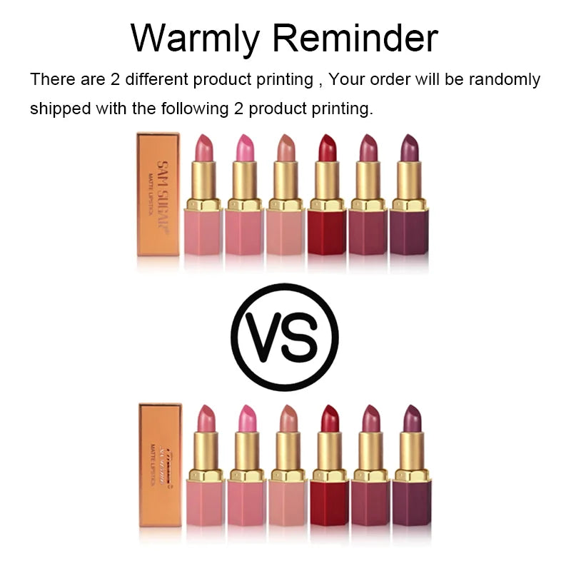 SAM SUGAR 6-Color Matte Lipstick ,  Non-Stick Cup Long-Lasting Velvet Finish, Smooth Matte Lip Color Waterproof Smudge-proof