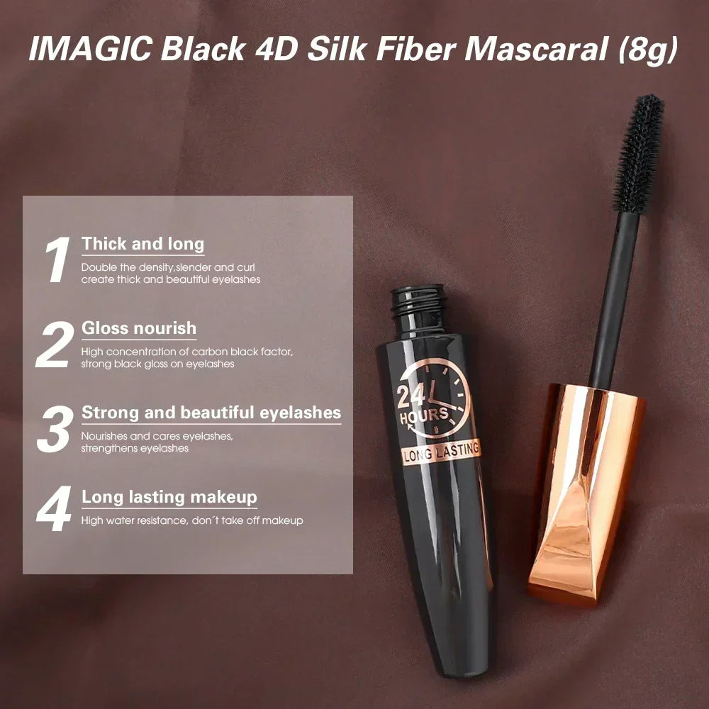 5D Waterproof Mascara Black Silk Fiber Eyelash Extension - Lengthens & Volumizes Female Makeup Cosmetic for Long Lasting Wear