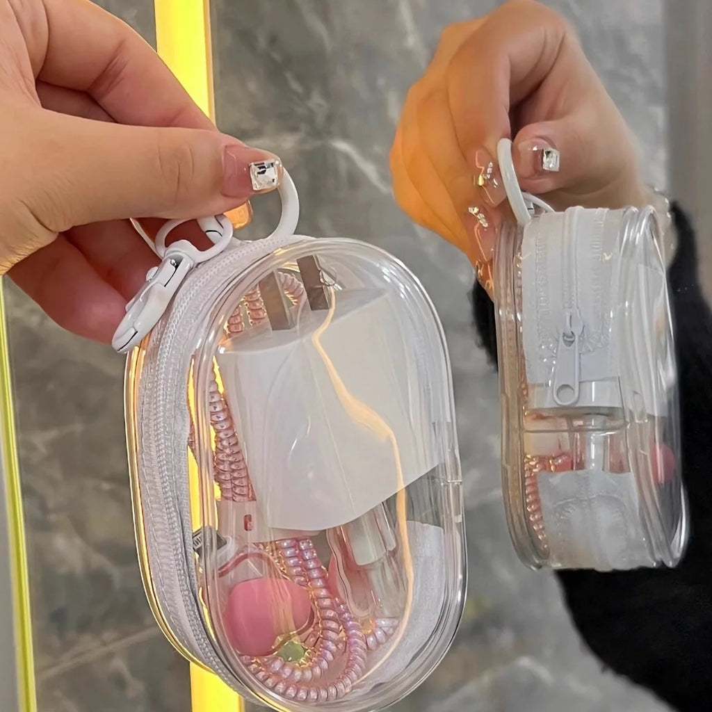 Portable Mini Clear Zipper Storage Bag - Space-Saving Organizer for Earphones & Chargers, Versatile with Handy Keychain Loop