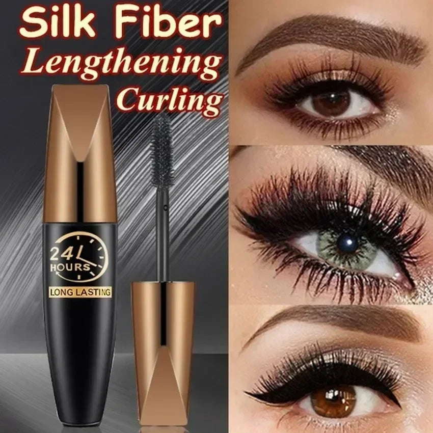 5D Waterproof Mascara Black Silk Fiber Eyelash Extension - Lengthens & Volumizes Female Makeup Cosmetic for Long Lasting Wear