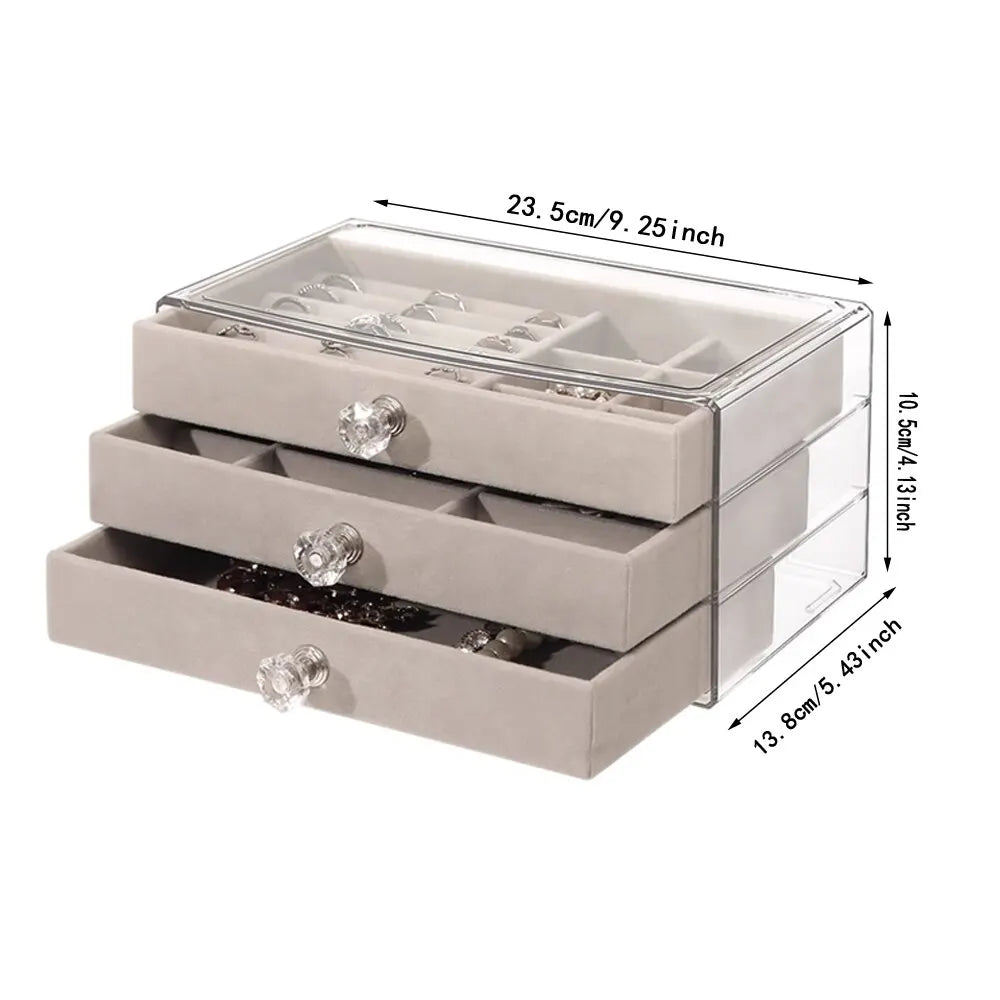 1 High-Capacity 3-Layer Flannel Jewelry Box Drawer – Storage for Earrings, Necklaces & Rings