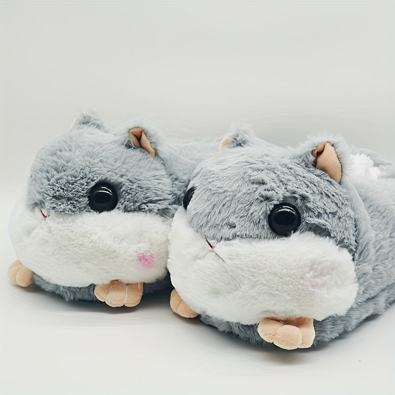 Kawaii Hamster Plush Women's Slippers - Cozy, Non-Slip, Warm Indoor Comfort with Easy Slip-On