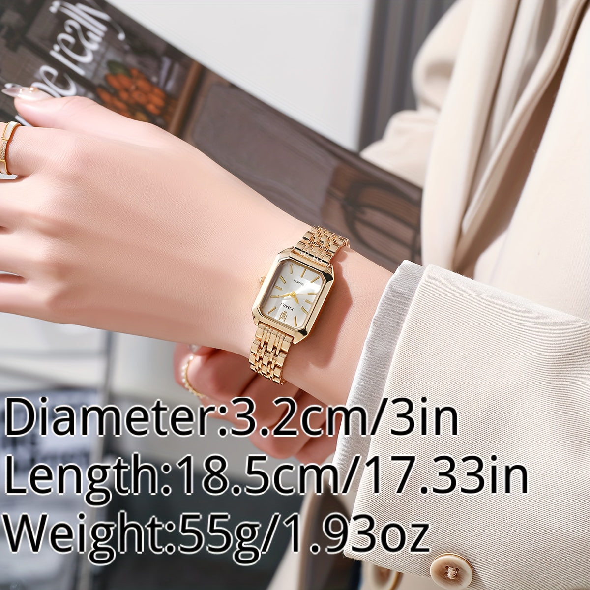 Luxury Golden Rectangle Quartz Watch - Women's Analog Fashion Wrist Watch For Daily Life