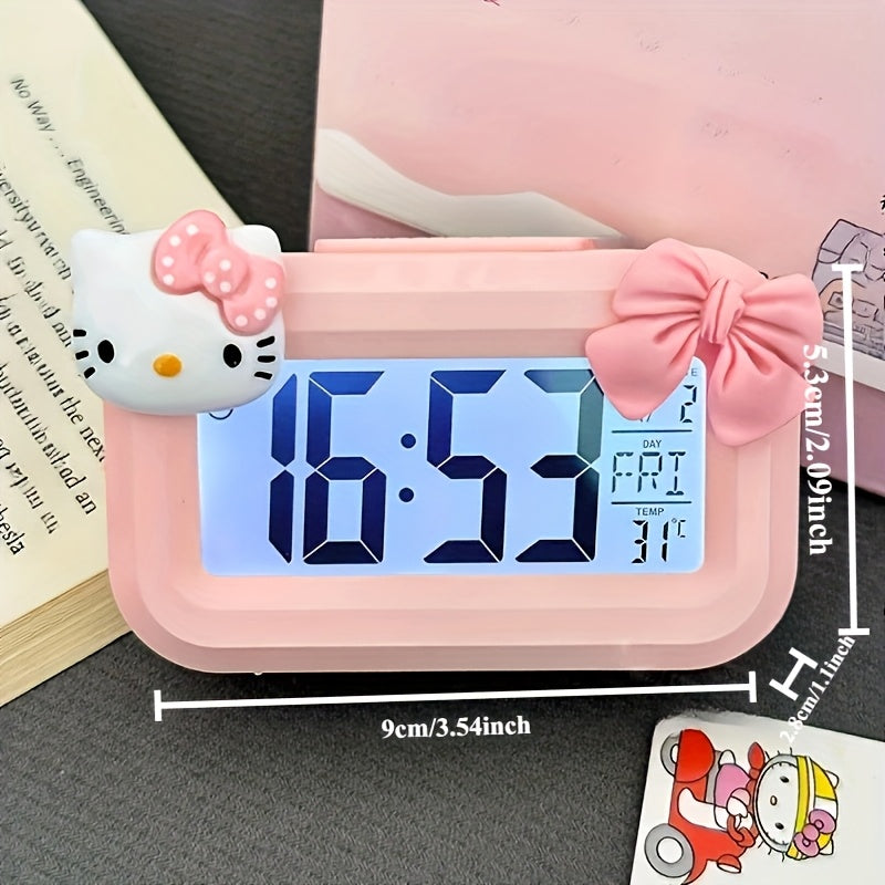[Cute Hello Kitty Alarm] Cute Sanrio Hello Kitty Pink Alarm Clock with Large Display - Cute Anime Noctilucent Desk Decor, Perfect for Dorms & Bedrooms, Charming Gift Idea
