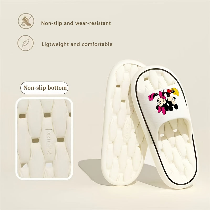 Mickey & Minnie Women'S Soft EVA Slippers - Comfortable, Non-Slip, Open-Toe Design for Home & Bathroom, All-Season Slip-On Shoes with Cartoon Patterns, Home Slippers | Playful Design | Soft EVA Material, House Slipper