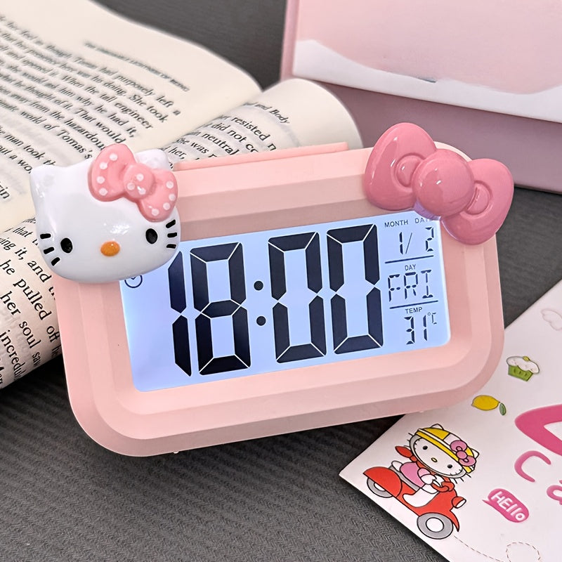 [Cute Hello Kitty Alarm] Cute Sanrio Hello Kitty Pink Alarm Clock with Large Display - Cute Anime Noctilucent Desk Decor, Perfect for Dorms & Bedrooms, Charming Gift Idea