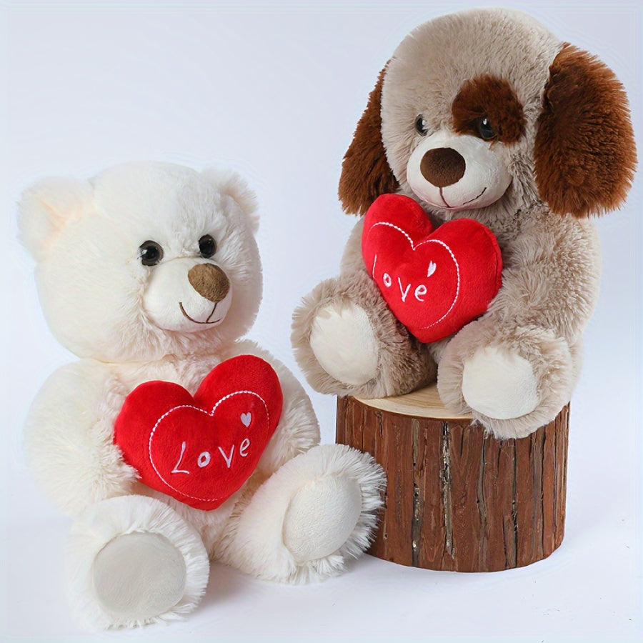 Stuffed Beige Heart Bear - Love You - Plush Teddy Bear Toy for Kids & Adults Gift Embroidered Heart Pillow Dog Plushies