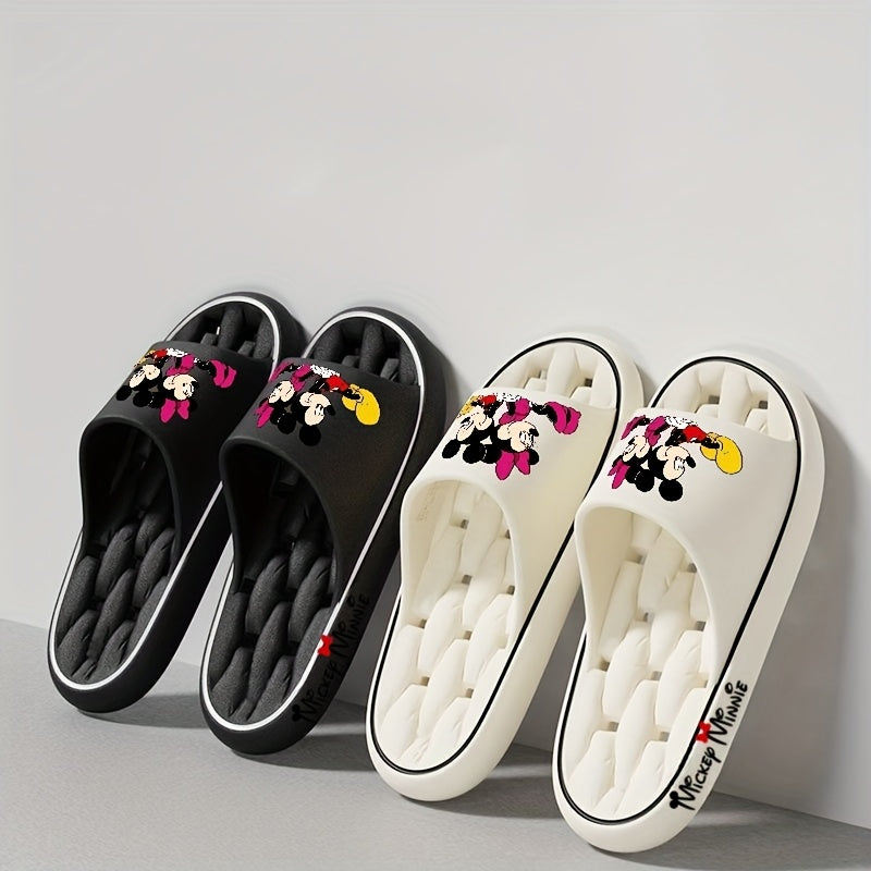 Mickey & Minnie Women'S Soft EVA Slippers - Comfortable, Non-Slip, Open-Toe Design for Home & Bathroom, All-Season Slip-On Shoes with Cartoon Patterns, Home Slippers | Playful Design | Soft EVA Material, House Slipper