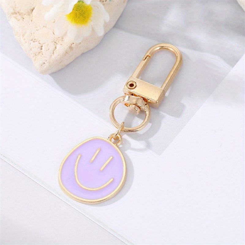 Alloy Enamel Painted Happy Face Keychain Golden Irregular Expression Key Ring Bag Pendant Accessories