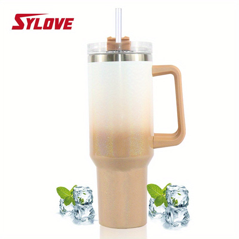 1pc Sylove Gradient Master - 40oz Double-Walled Insulated Tumbler with Handle and Straw for Hot and Cold Drinks, Perfect for Travel, Outdoor Activities, and Daily Use, Keeps Drinks at Ideal Temperature for Hours