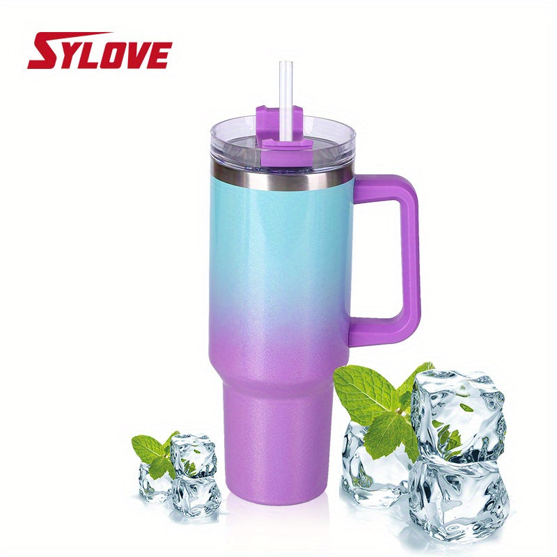 1pc Sylove Gradient Master - 40oz Double-Walled Insulated Tumbler with Handle and Straw for Hot and Cold Drinks, Perfect for Travel, Outdoor Activities, and Daily Use, Keeps Drinks at Ideal Temperature for Hours