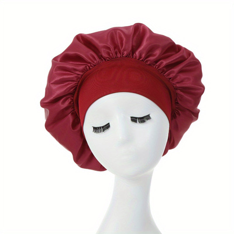 [Pink Satin Bonnet] Soft Pink Awegeo Women's Satin Bonnet | Ruffled Design, Oil-Free Polyester, Hair Protection Cap